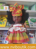 LUCY COLIBRI DOLLS (Poupée noire cheveux curly) TENUE MADRAS  ET COIFFE CREOLE